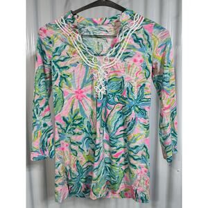 Lilly Pulitzer Shirt Womens 2XS Pink Floral Tunic Blouse Casual Top